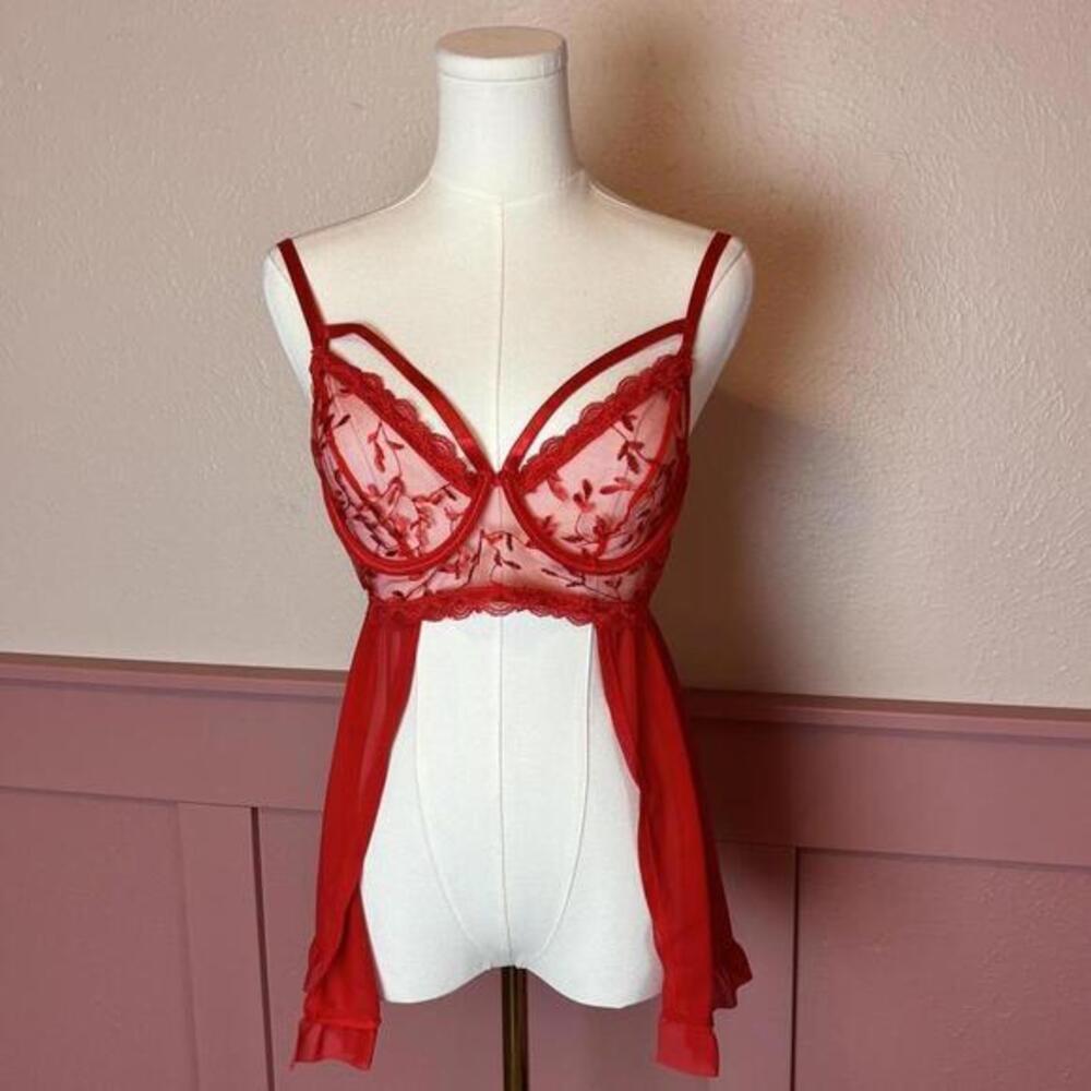 romantic babydoll fairy lace top elegant moments sz medium red lingerie chemise